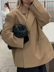 Lapel Collar Side Slit Blazer 2026 Fall Winter Western Cross-Border Fashion Women Loose Pocket Commuter Coat