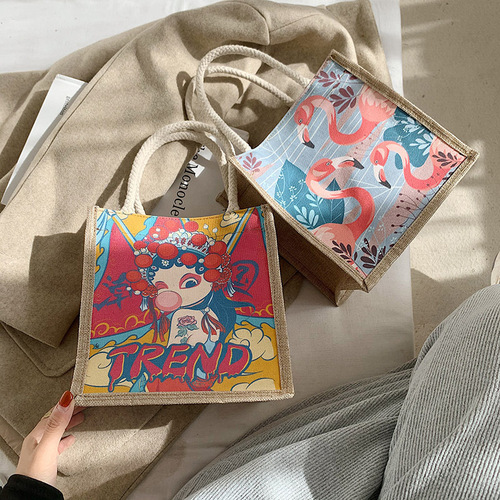 Chinese style lunch box lunch bag portable lunch bag cotton and linen thermal bag ice bag cartoon handbag thermal bag