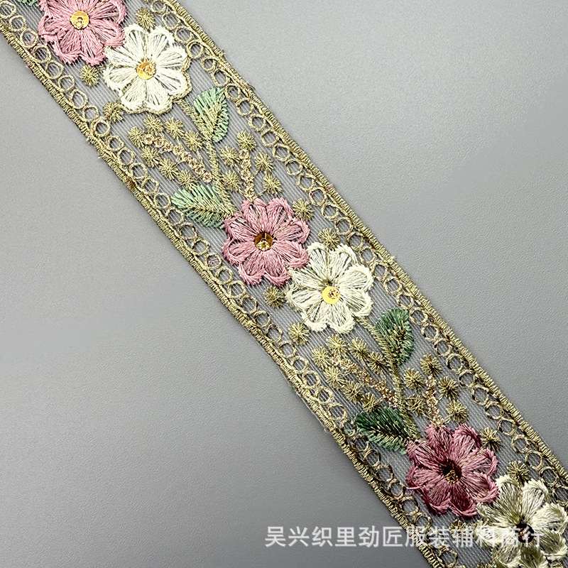 Xiaoxiangfengエスニックスタイルガーゼスカートドレス、高級刺繍、車骨ロープ、模造手作りビーズ、バーコードビーズレース|undefined