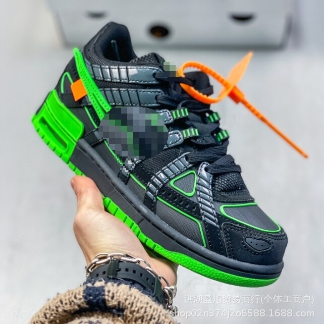 High-Quality Dunk Skateboard Shoes with Rubber Dunk, Men's Leather Panel Shoes in Black and Green, American Low-Top Casual Sports Trendy Shoes