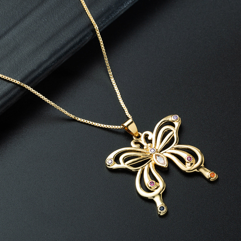 Nihaojewelry wholesale jewelry fashion hollow butterfly pendant copper goldplated necklacepicture4