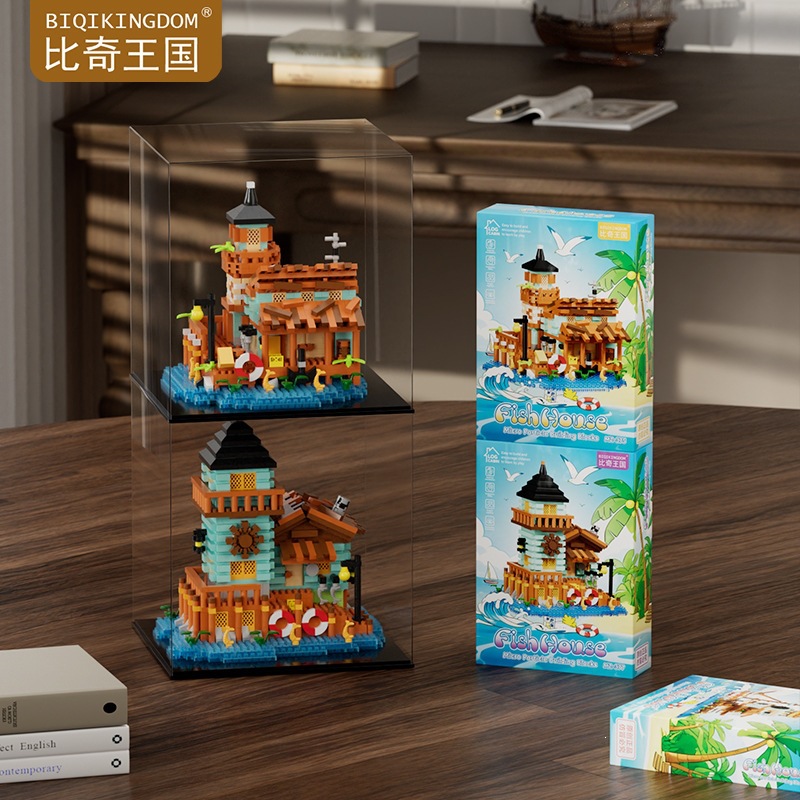 Nuevos productos transfronterizos de arquitectura de bloques de construcción de paisajes callejeros, casas de pescadores, juguetes de puzzle para niños, adornos, regalos del 1 de junio