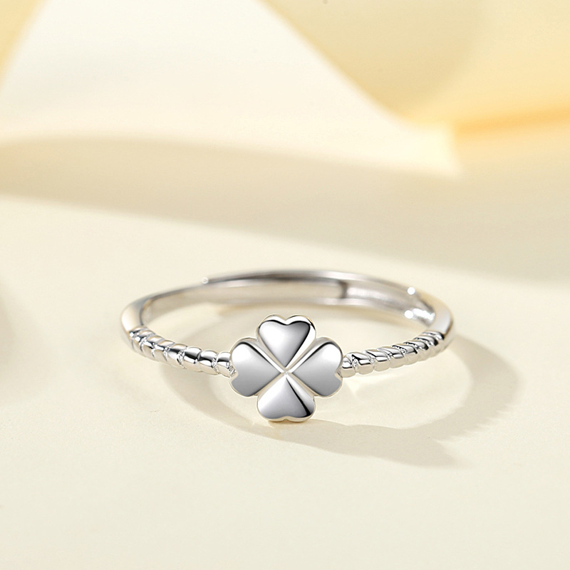 Trébol s925 anillo de plata esterlina mujer japonesa y coreana personalidad de moda estudiante fresco anillo abierto moda coreana simple