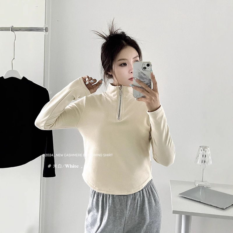 Half-Zip Stand Collar Cashmere Silk Skin-Nourishing Base Shirt Slim-Fit Sweatshirt 2188 Stand Collar Zipper