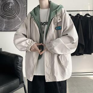 Autumn 2024 New Fake Two-piece Jacket Men's Trendy Hong Kong Fashion All-match Lapel Contrast Color Label Casual Top