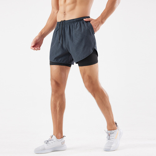 Cross-border American sports quick-drying three-point shorts men's large size outdoor running casual beach swimming trunks double-layer fitness pants