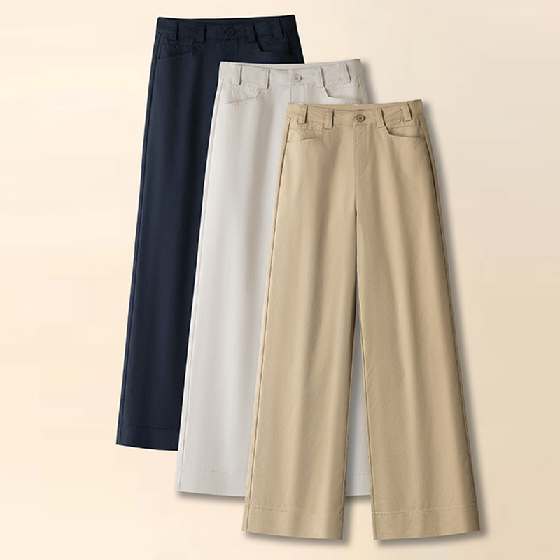 Khaki Tencel Cotton Narrow Wide Leg Pants Women's 2025 New Summer High Waist Slimming Nine-Point Casual Straight-Leg Pants