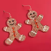 Earrings gingerbread man, glitter dangle earrings, lightweight holiday accessory