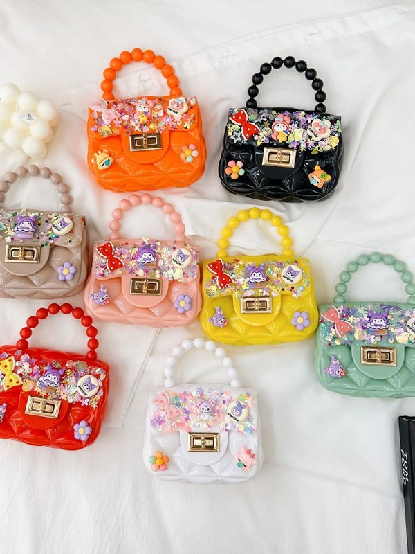 Nuevo bolso de pegamento de crema para niños bolso de mano DIY bolso de material de red chica bolso de hombro lindo