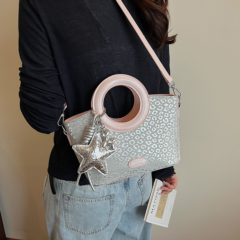 Bolso Tote popular de este año 2025 nuevo bolso de color en contraste bolso de hombro con patrón de onda bolso de mensajero con lentejuelas con estampado de leopardo mujer