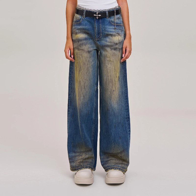 Sk Cross Statue Wilderness Wide Straight-Leg Jeans Pd001Wbl/5Wbl Ripped and Colorful Casual Pants
