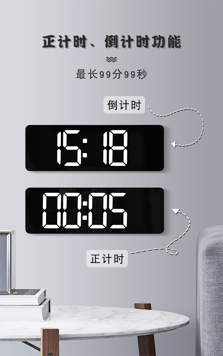 16寸大屏功能显示时钟北欧数字钟表简约客厅挂钟led壁挂钟6626详情22