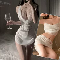 情趣堆堆领挂脖系带肚兜套装情趣内衣性感纯欲透视诱惑丝滑免脱