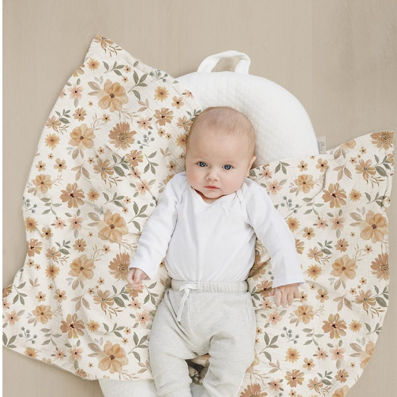 아기 담요 아기 비니 담요 통기성 3 층 면화 무슬린 퀼트 아기 Pacifying 유모차 커버