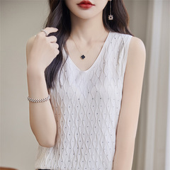 冰絲針織V領吊帶女夏薄款寬鬆內搭打底背心2024 新款百搭無袖上衣