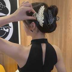 エレガントなゴールデン小麦穂クリップ、シースルーヘアクリップ、中国風のエレガントなヘアクリップ、後頭部のハイエンドアンティークシャーククリップ
