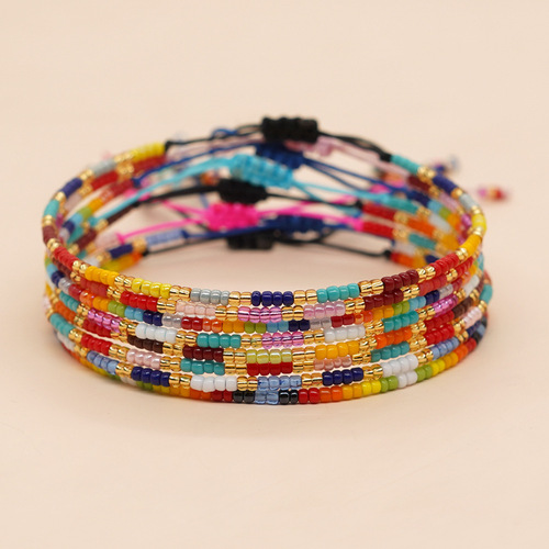 Cross-border e-commerce bohemian colorful fine rice bead bracelet ins niche mixed color bead bracelet for couples