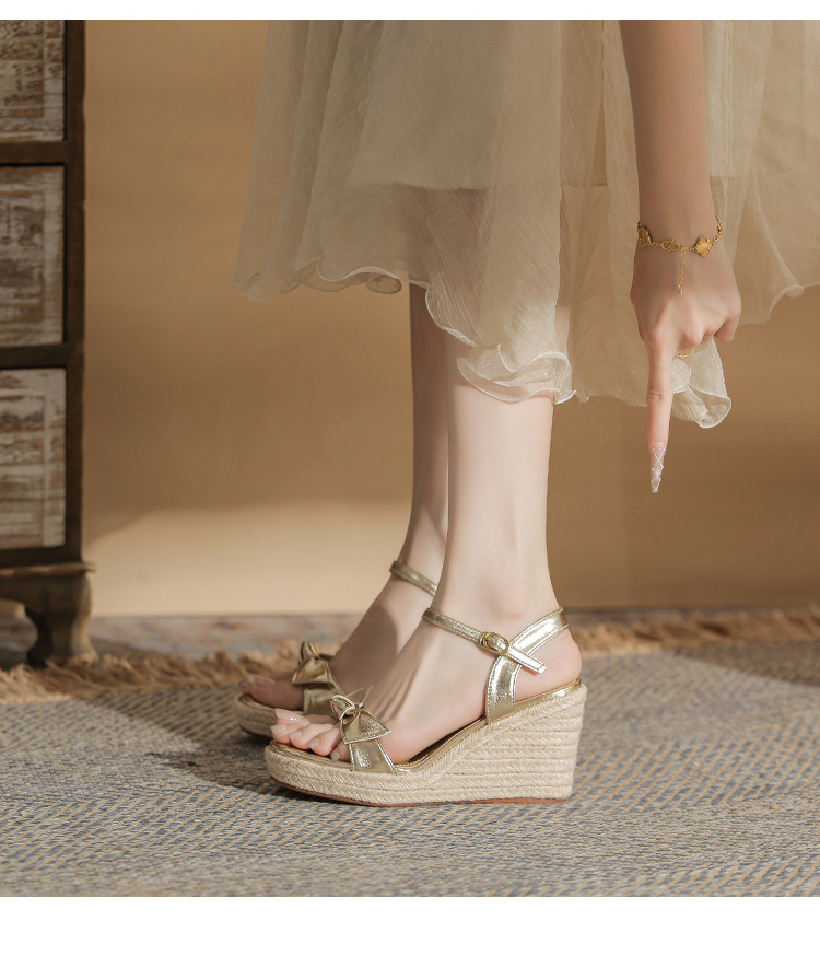 Sandal cao gót nữ hở mũi đế xuồng bện thừng gót 9 cm — màu vàng chi tiết 13