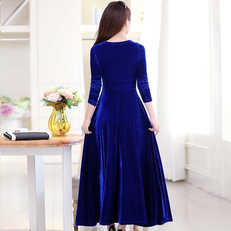 New Velvet Dress with V-Neck, Long Sleeves, Large Hem, Evening Gown, Long Dress, Cheongsam, Plus Size, European and Korean Women's Clothing, Cross-Border Style