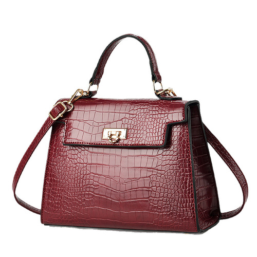 Leather Crocodile Print Kelly Bag 2025 New Fashion Simple Shoulder Crossbody Bag High-end Women's Handbag Cross-border