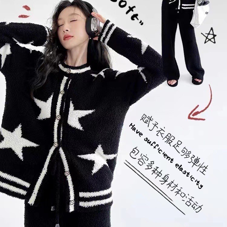 파자마 여성의 가을과 겨울 2024 새로운 패션은 카디건 코트 겨울 두꺼운 따뜻한 가정 옷 세트 나갈 수 있습니다.