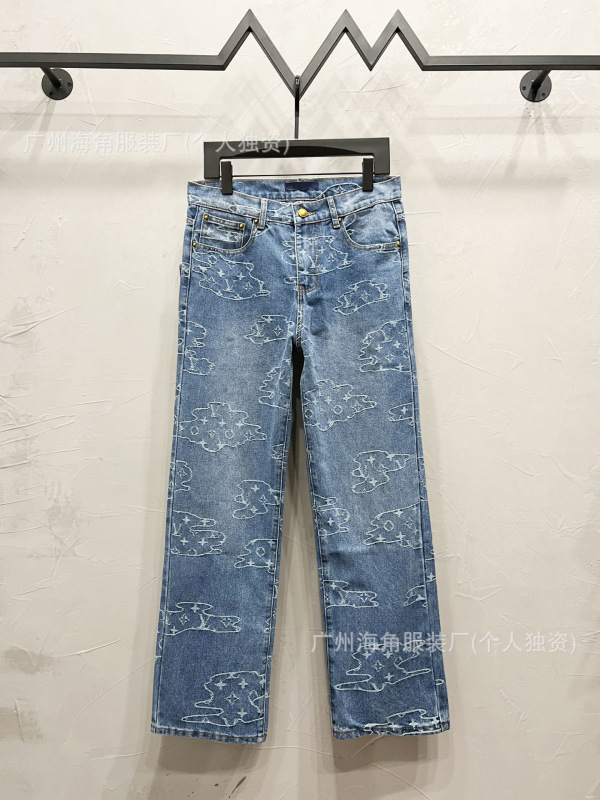 驴家秋冬新款满印云朵提绣牛仔外套水洗做旧夹克宽松男女驴家外套|undefined