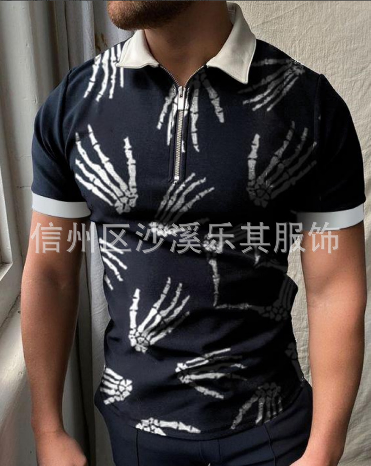 Camisa POLO con cremallera con cuello alto y estampado 3D para hombres urbanos europeos y americanos