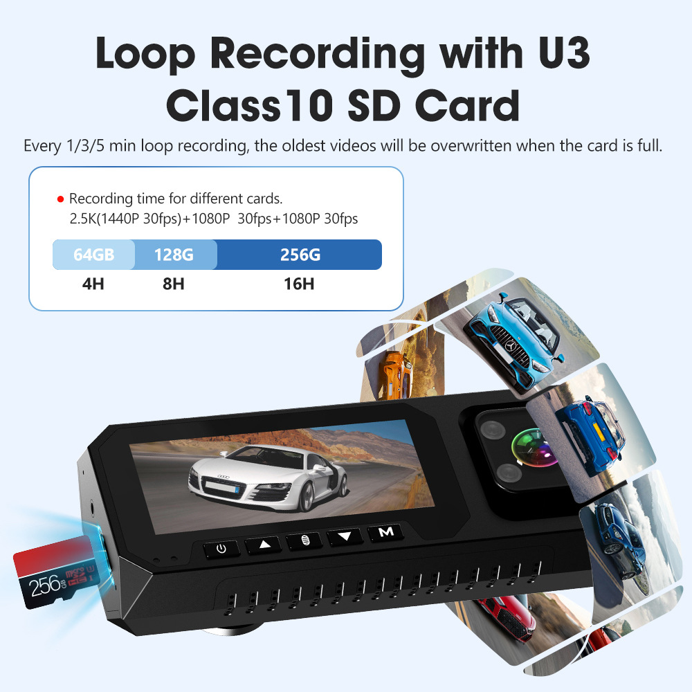 Cross-Border 4K Driving Recorder Three-Camera Infrared Night Vision Wifi+256G Capacitive Parking Monitoring Gps