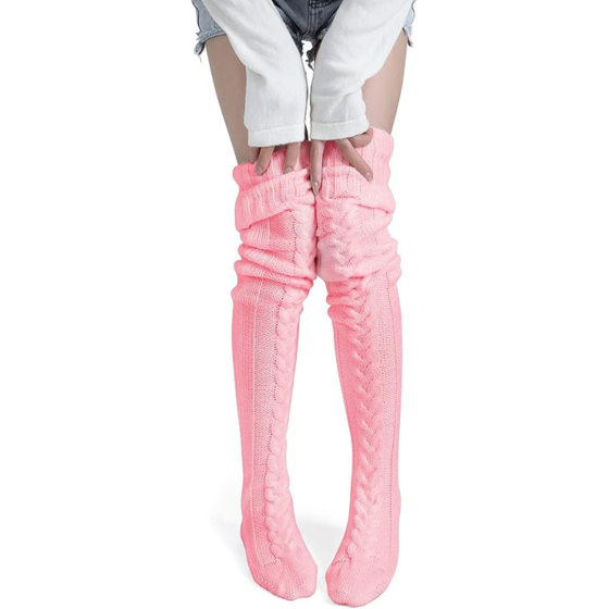 Explosions Amazon Source Factory Thickened Wool Floor Socks Women's Foot Warmer Cross-border Autumn and Winter Knitted Long Tube Over-the-Knee Socks