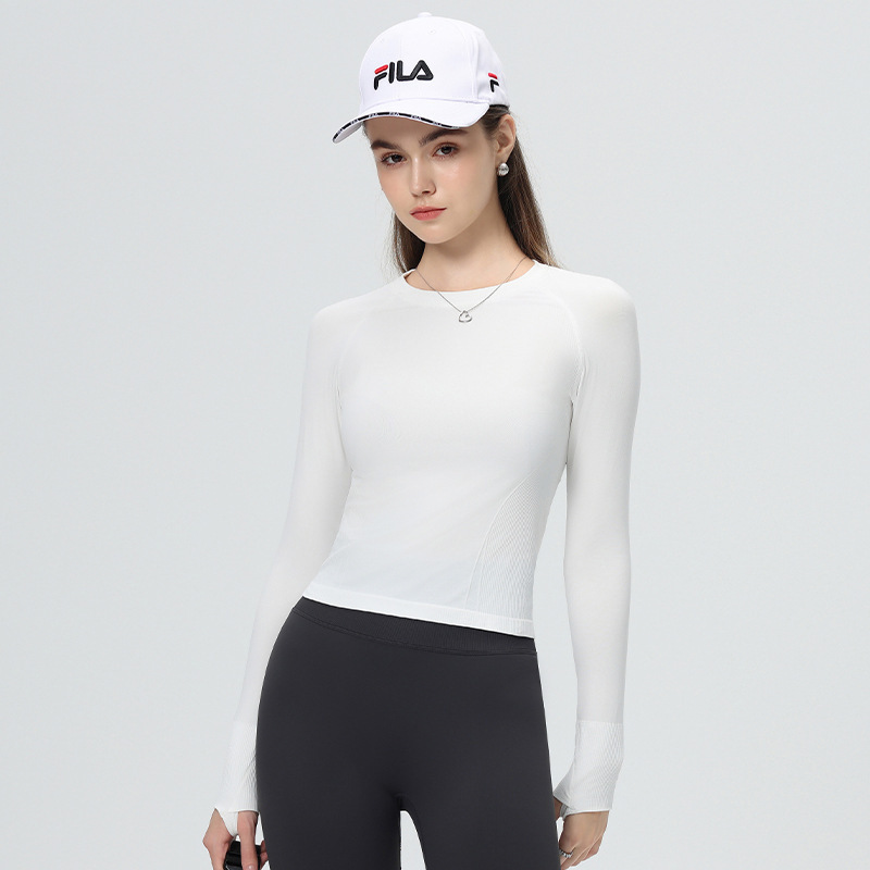 新款秋冬瑜伽服透气长袖T恤肌理训练运动上衣普拉提健身服打底衫|undefined
