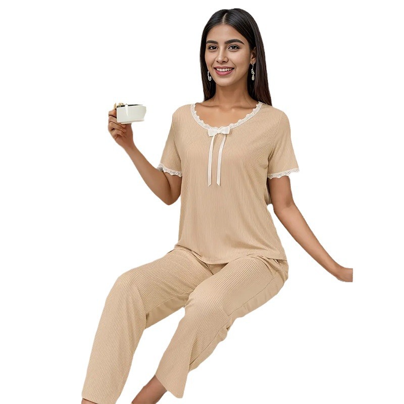 2024 nuevos pijamas para mujer verano encaje seda de leche ropa para el hogar casual pantalones de manga larga al por mayor