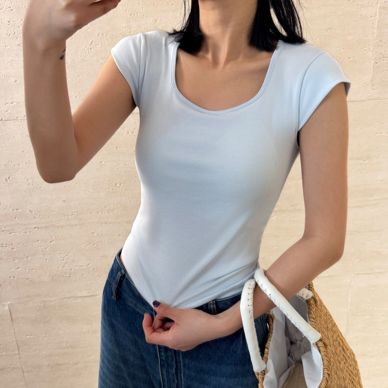 Short-Sleeve T-Shirt for Women with Built-In Bra, Spring/Summer Mint Cool Style, Enhances Small Bust, Ice Silk with Built-In Chest Pads, Short-Sleeve Top Short-Sleeve T-Shirt for Women with Built-In Bra, Spring/Summer Mint Cool Style, Enhances Small Bust, Ice Silk with Built-In Chest Pads, Short-Sleeve Top