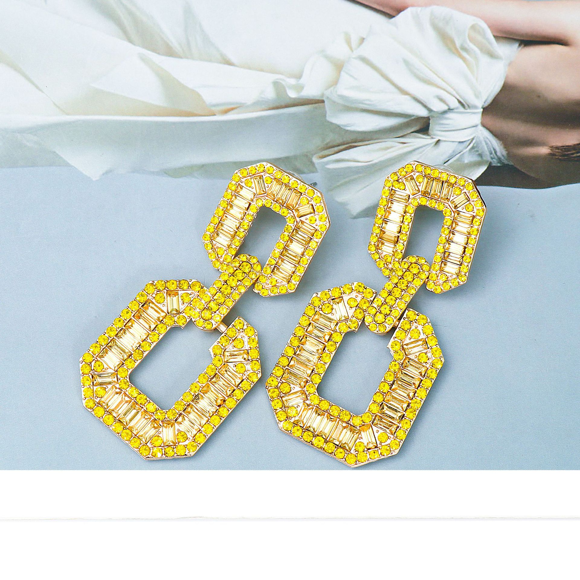 Pendientes Colgantes Cuadrados De Aleación De Diamantes De Imitación Para Mujer 1 Par display picture 2