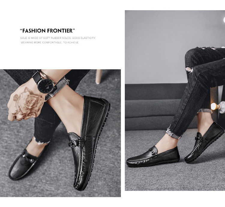 Giày lười nam da PU mũi tròn đế phẳng kiểu mới mùa thu, giày lái xe slip-on — 9108 đen, màu đen chi tiết 12