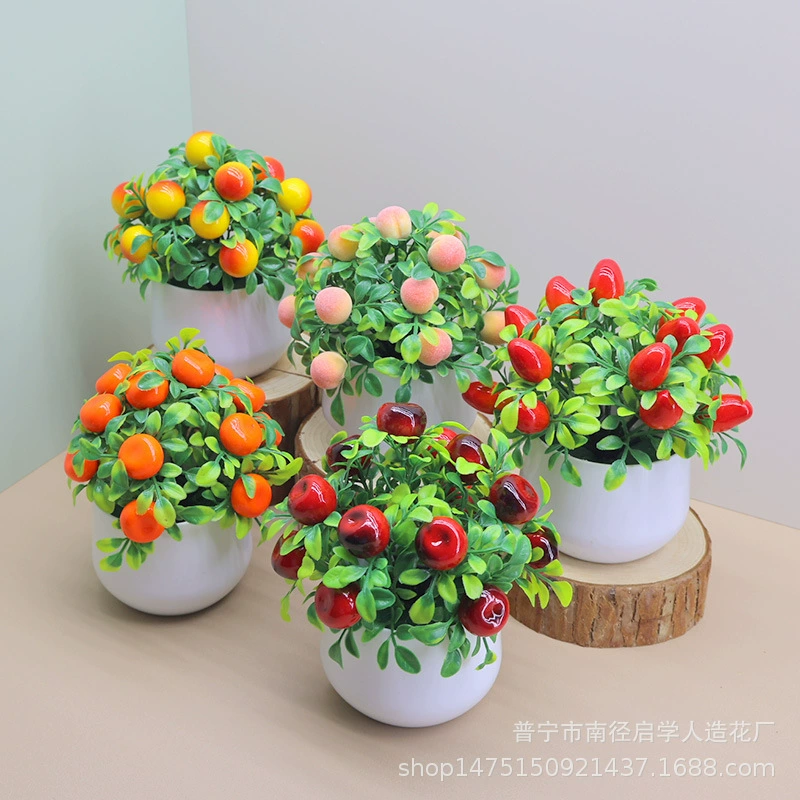 Моделирование фруктового бонсай с поддельными цветами в горшках