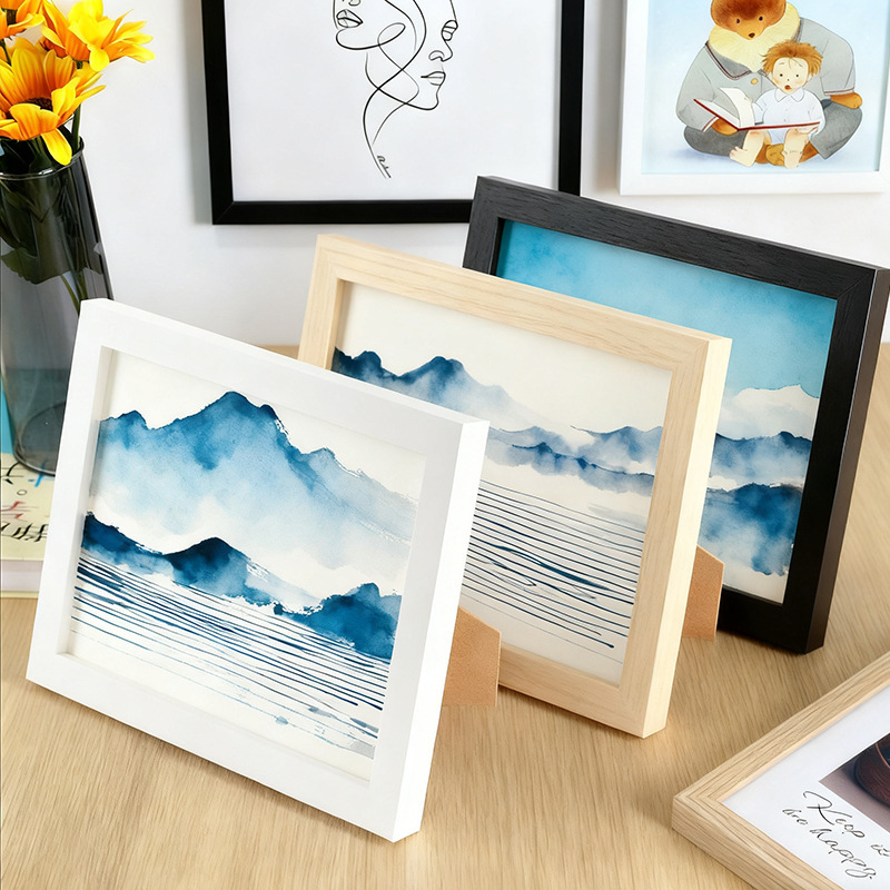 Photo Frame Table Empty Frame Photo Mounting Chinese Calligraphy Ornaments Wall Hanging Manufacturer Wholesale Wooden Photo Frame Multi-Size Frame