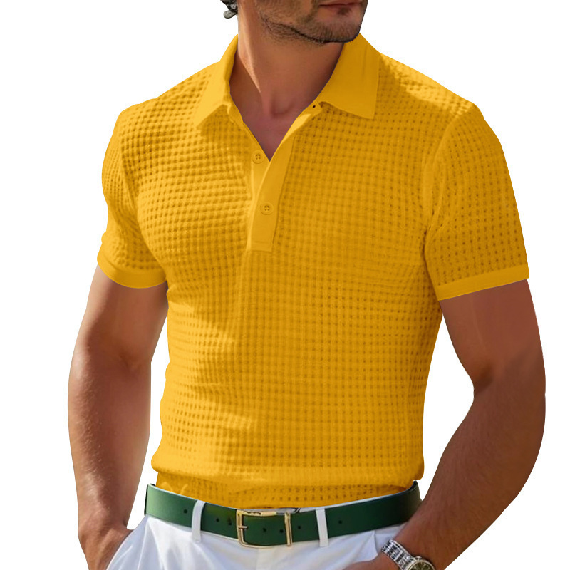 Nueva camiseta polo tipo waffle para hombre, estilo europeo y americano, transfronteriza, de Amazon, para verano, con botones, informal, deportiva.