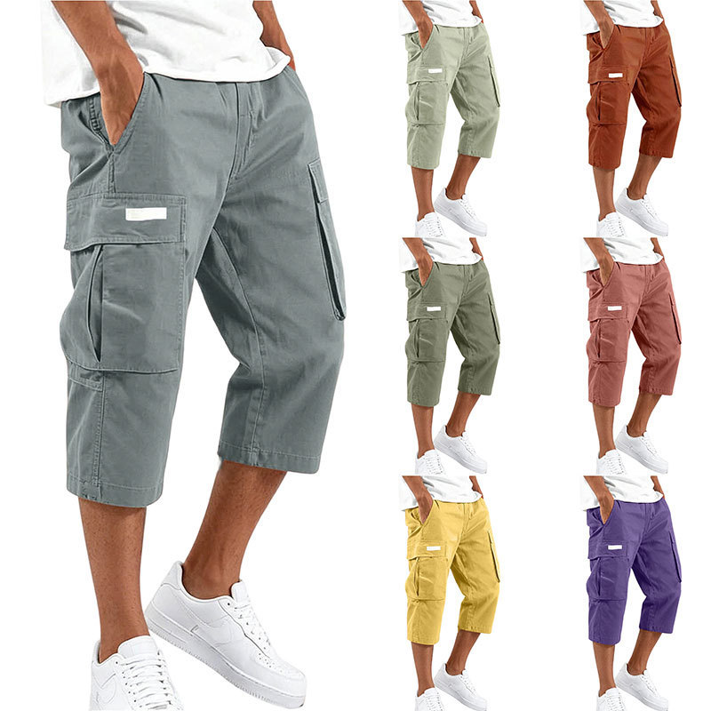 2026 Summer New Men's Cargo Pants Cross-Border Men's Drawstring Multi-Pocket Casual Cropped Pants