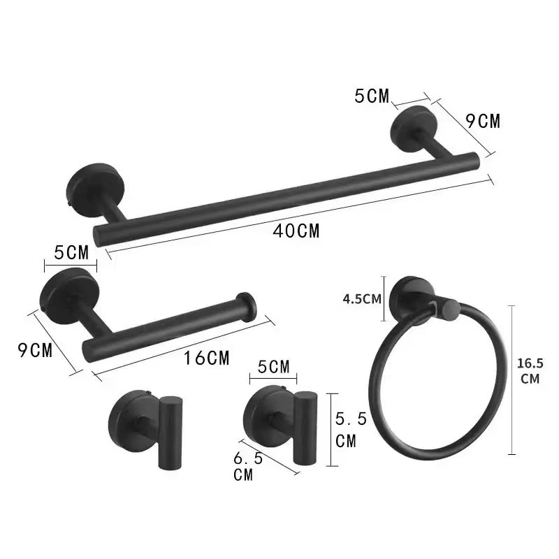 Cross-border 304 barra de toalla de acero inoxidable conjunto negro sin perforación de baño accesorios de baño gancho de toallas de baño