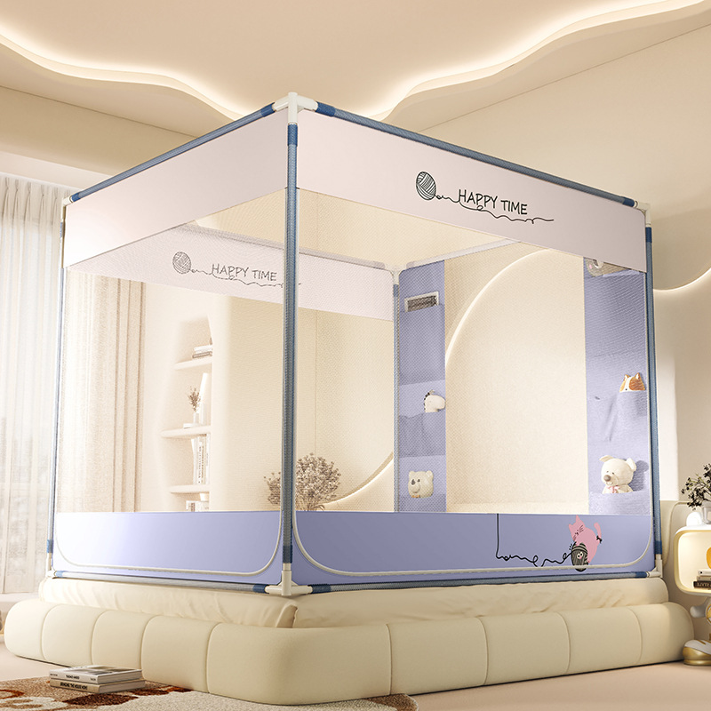 Verano cama mosquiteros de bolsillo tipo anti-mosquitos dibujos animados dormitorio tres puertas de cremallera antipolvo sin instalación soporte grueso