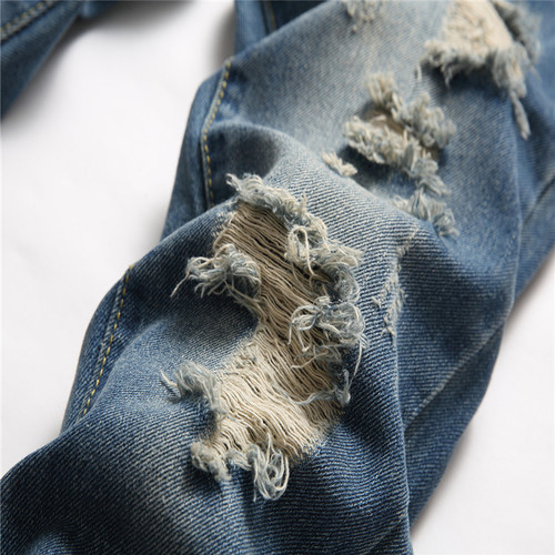 Men's Jeans for Europe and America - Straight Leg, Frayed, Washed, Non-Stretch, for Older Children