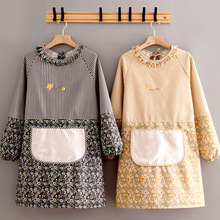 帆布简欧长袖毛巾兜碎花长袖围裙  厨房防污清洁罩衣可代发