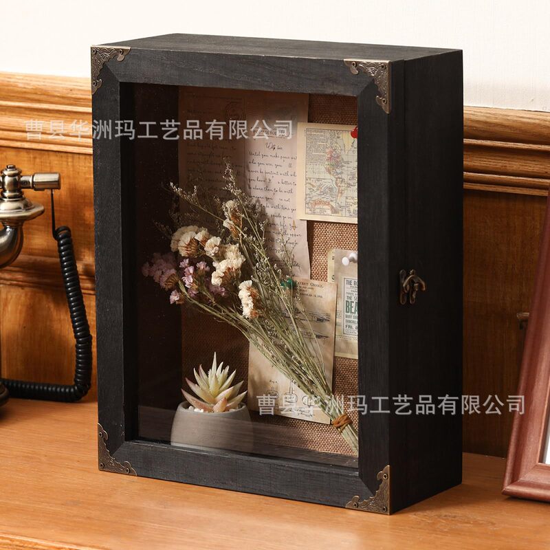 Cross-Border Wooden Photo Frame Display Box, Wooden Dried Flower Photo Frame Box, Vintage Country Style Wooden Photo Frame Storage Box