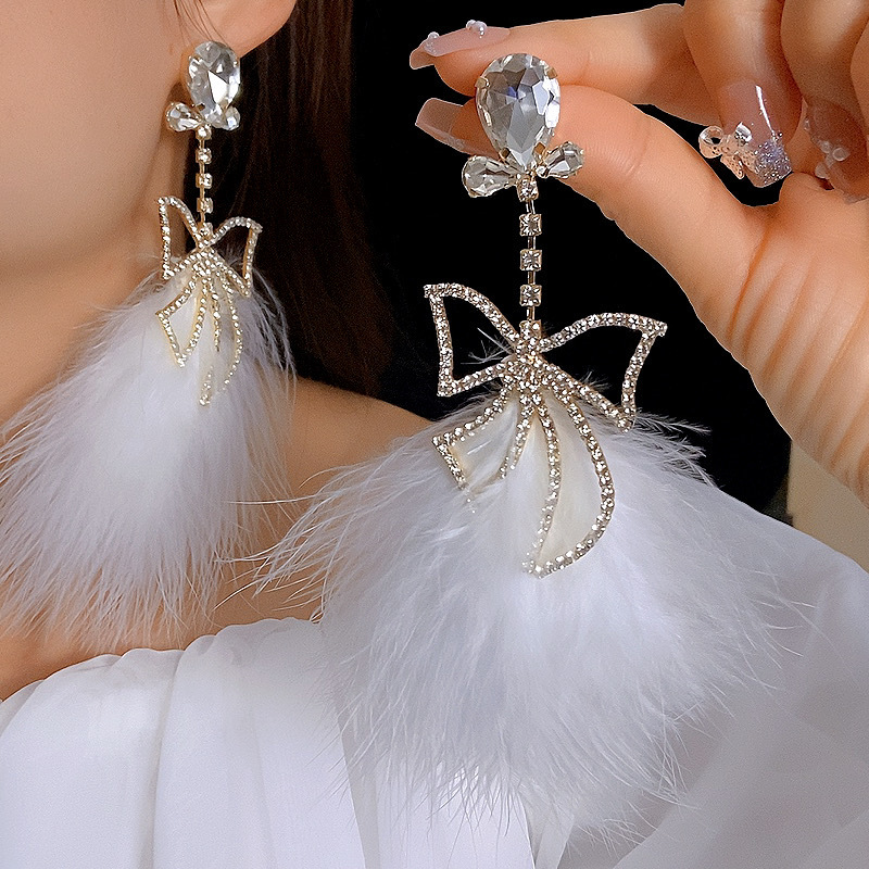 银针甜美超仙镶钻花朵羽毛耳环女韩国ins小众设计感耳钉气质耳饰