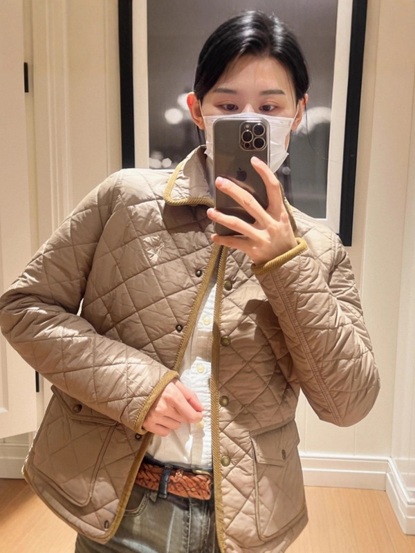 跨境外贸高品老钱风 RL菱形格绗绣灯芯绒包条棉服夹克外套3色女款|undefined