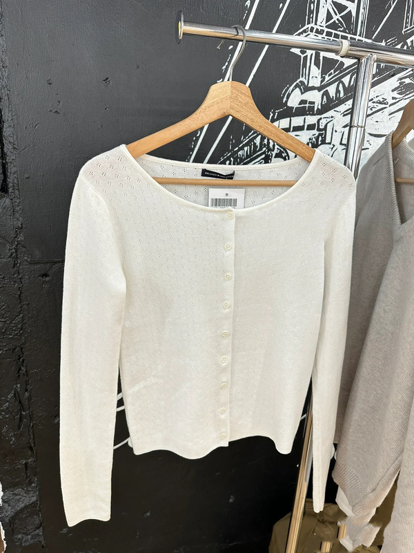 BM Style American Retro Eyelet Crewneck Button Long Sleeve Knitted Cardigan Bm Sweet Slim Top Women
