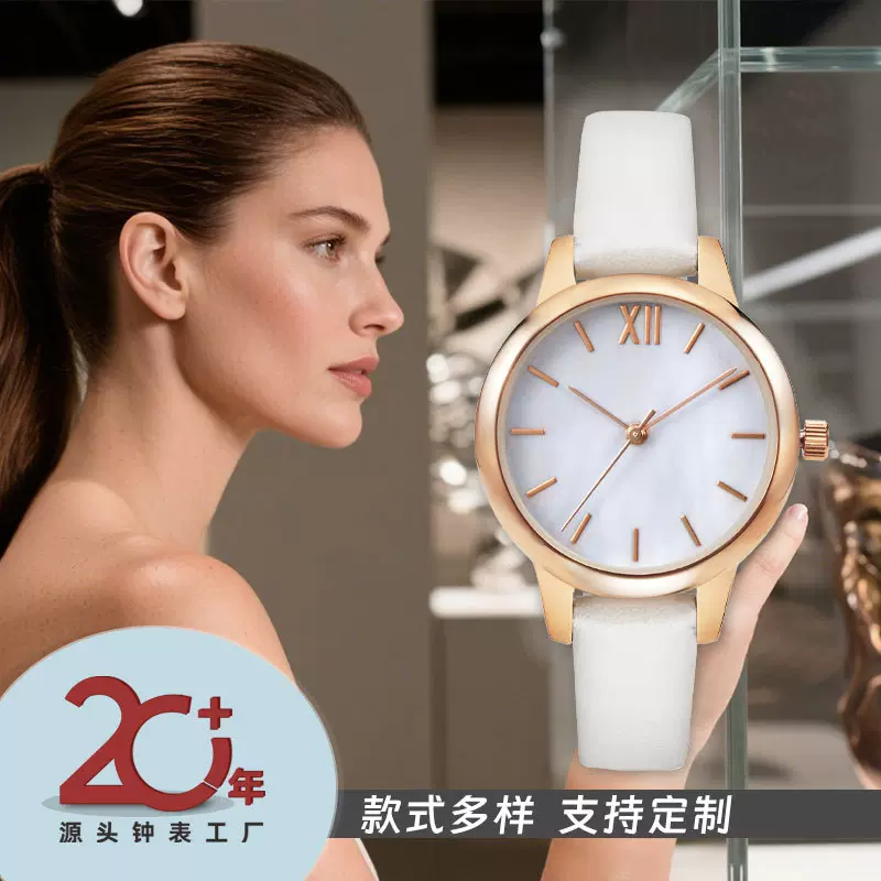 跨境时尚女士手表PU表带圆形少女腕表定制大理石风格女生石英手表