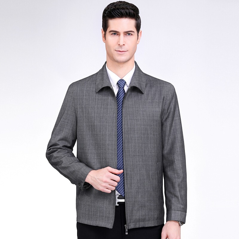 High-End Wool Jacket for Men, Spring and Autumn, Lapel Collar, Casual, Middle-Aged Executive Style, Men's Coat, Non-Iron Men's Jacket