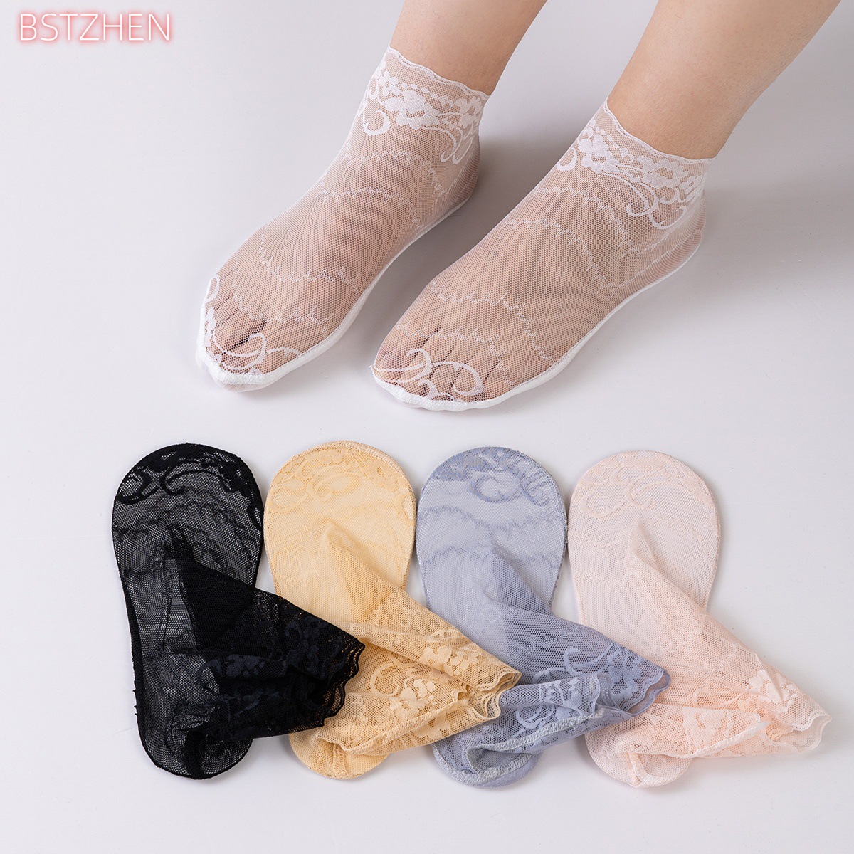 High-Top Lace Trim Women's Short Socks Thin Spring and Summer Cute Japanese Style Trendy Mesh Boat Socks Short Socks