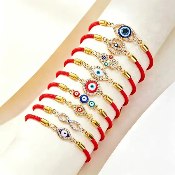New cross-border European and American style diamond-encrusted evil eye alloy oil-drip bracelet, Turkish adjustable pull-string wristband